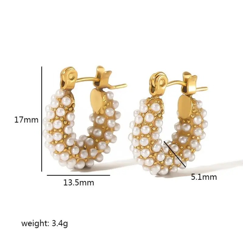 1 Pair Elegant Simple Style U Shape Stainless Steel 18K Gold Plated Inlay Imitation Pearl Women's Hoop Earrings Picture2